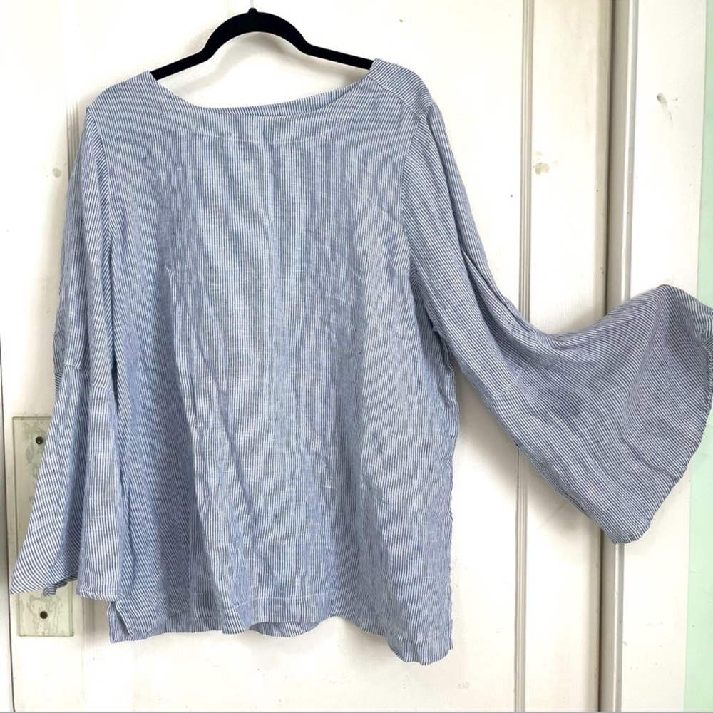 Cynthia Rowley Light Blue Striped Linen Blouse